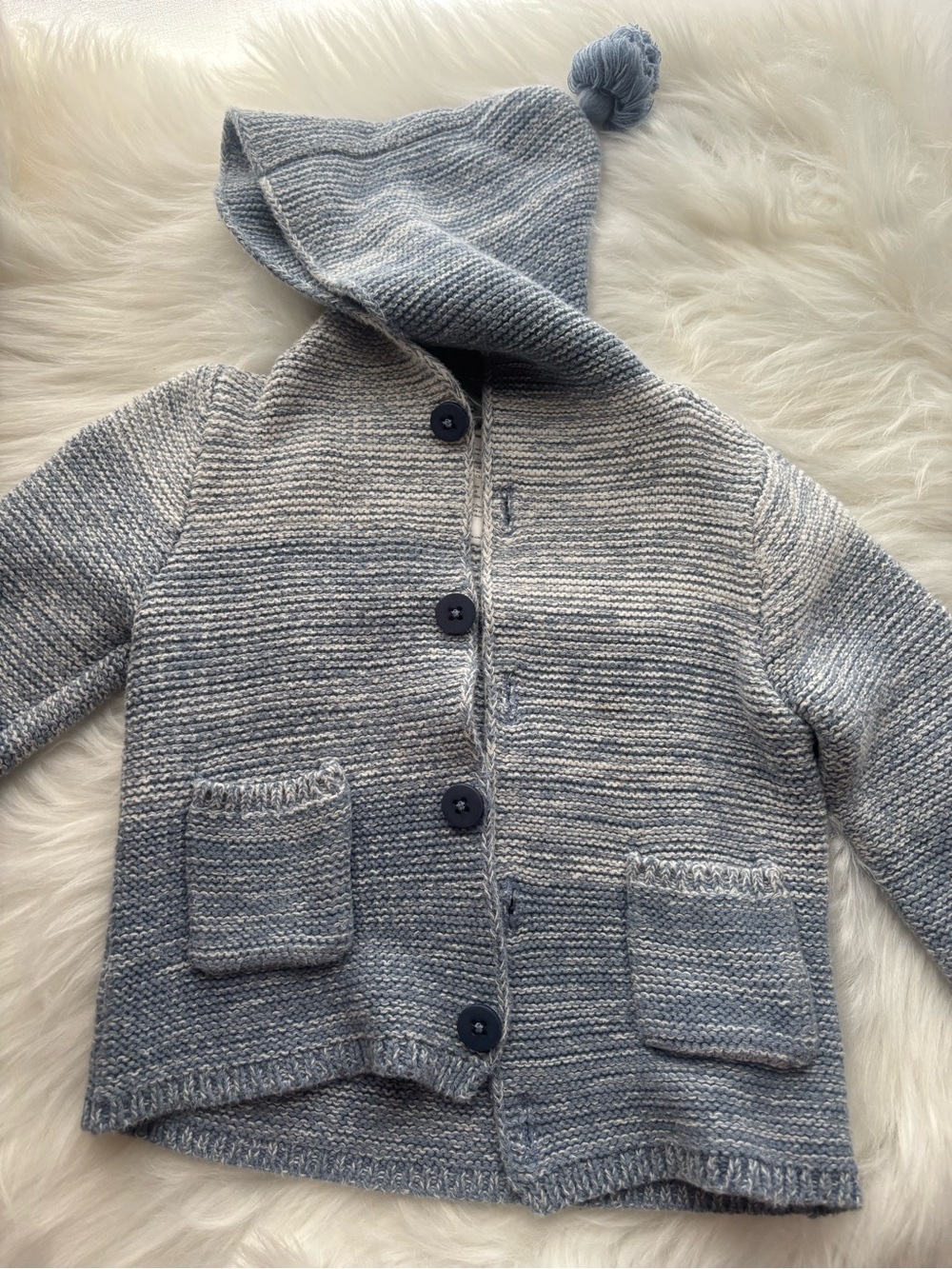 6-12 month Hooded Knit Cardigan Jacket - Light Blue